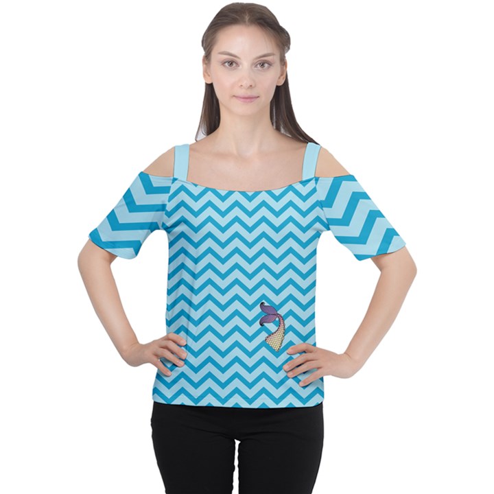 Chevron Mermaid Pattern Cutout Shoulder Tee