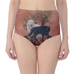 Awesome Black And White Wolf Classic High-waist Bikini Bottoms by FantasyWorld7