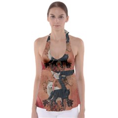 Awesome Black And White Wolf Babydoll Tankini Top by FantasyWorld7