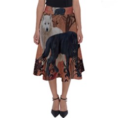 Awesome Black And White Wolf Perfect Length Midi Skirt by FantasyWorld7