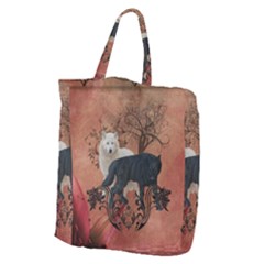 Awesome Black And White Wolf Giant Grocery Tote by FantasyWorld7