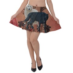 Awesome Black And White Wolf Velvet Skater Skirt by FantasyWorld7