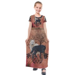 Awesome Black And White Wolf Kids  Short Sleeve Maxi Dress by FantasyWorld7