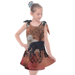 Awesome Black And White Wolf Kids  Tie Up Tunic Dress by FantasyWorld7