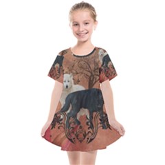 Awesome Black And White Wolf Kids  Smock Dress