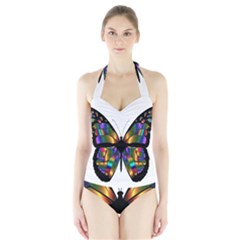 Abstract Animal Art Butterfly Halter Swimsuit