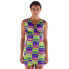 Cartoon Style Marine Life Motif Pattern Wrap Front Bodycon Dress by dflcprints