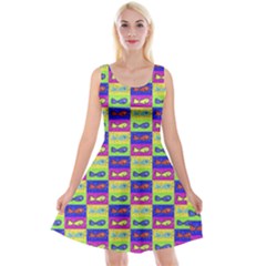 Cartoon Style Marine Life Motif Pattern Reversible Velvet Sleeveless Dress