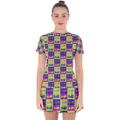 Cartoon Style Marine Life Motif Pattern Drop Hem Mini Chiffon Dress by dflcprints