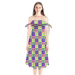 Cartoon Style Marine Life Motif Pattern Shoulder Tie Bardot Midi Dress by dflcprints