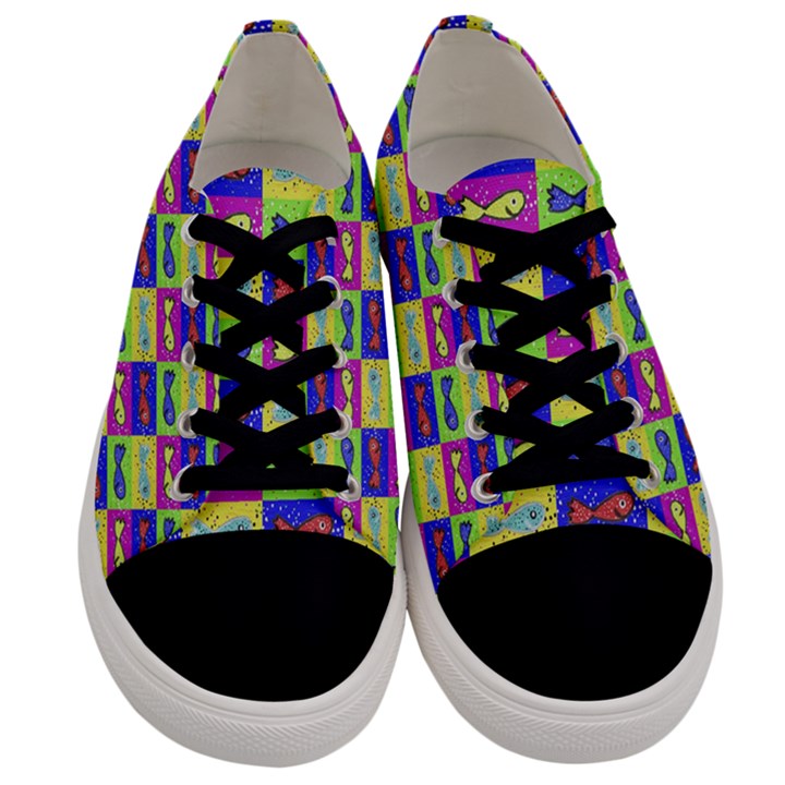 Cartoon Style Marine Life Motif Pattern Men s Low Top Canvas Sneakers