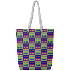 Cartoon Style Marine Life Motif Pattern Full Print Rope Handle Tote (small) by dflcprints