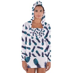 Pinapples Blue Long Sleeve Hooded T-shirt by snowwhitegirl