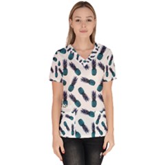 Pinapples Blue Women s V-neck Scrub Top