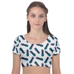 Pinapples Blue Velvet Short Sleeve Crop Top  by snowwhitegirl