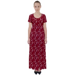 Red White Music High Waist Short Sleeve Maxi Dress