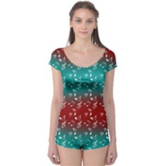 Red Teal Music Boyleg Leotard  by snowwhitegirl