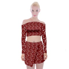 Burgundy Music Off Shoulder Top With Mini Skirt Set by snowwhitegirl