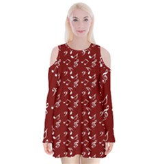 Burgundy Music Velvet Long Sleeve Shoulder Cutout Dress by snowwhitegirl