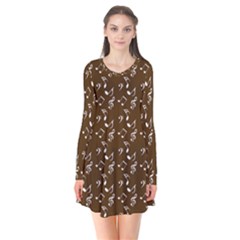 Brown Music Long Sleeve V-neck Flare Dress by snowwhitegirl