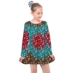 Teal Music Heart Music Kids  Long Sleeve Dress by snowwhitegirl