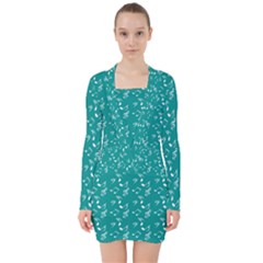 Teal Music V-neck Bodycon Long Sleeve Dress by snowwhitegirl