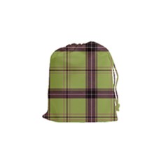 Avocado Green Plaid Drawstring Pouch (small) by snowwhitegirl