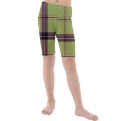 Avocado Green Plaid Kids  Mid Length Swim Shorts by snowwhitegirl