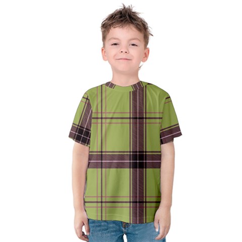 Avocado Green Plaid Kids  Cotton Tee by snowwhitegirl