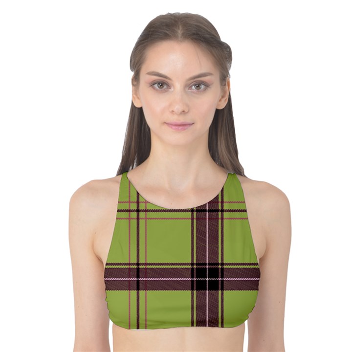 Avocado Green Plaid Tank Bikini Top