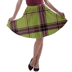 Avocado Green Plaid A-line Skater Skirt by snowwhitegirl