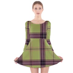 Avocado Green Plaid Long Sleeve Velvet Skater Dress by snowwhitegirl