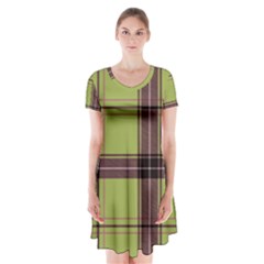 Avocado Green Plaid Short Sleeve V-neck Flare Dress by snowwhitegirl