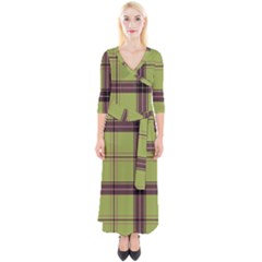 Avocado Green Plaid Quarter Sleeve Wrap Maxi Dress by snowwhitegirl