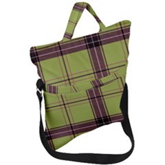 Avocado Green Plaid Fold Over Handle Tote Bag