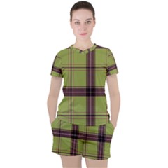 Avocado Green Plaid Women s Tee And Shorts Set