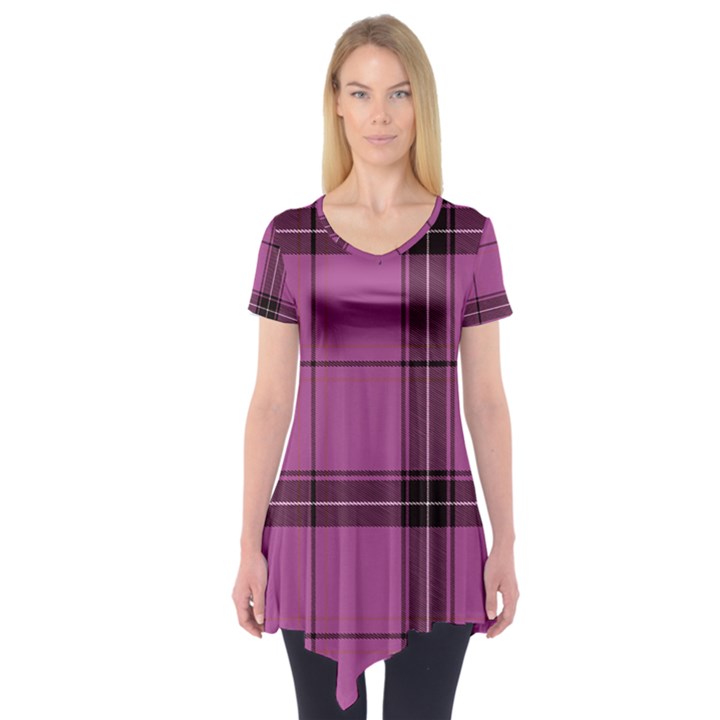 Violet Plaid Short Sleeve Tunic 