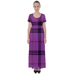 Violet Plaid High Waist Short Sleeve Maxi Dress