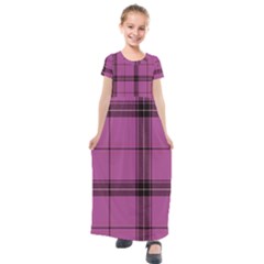 Violet Plaid Kids  Short Sleeve Maxi Dress