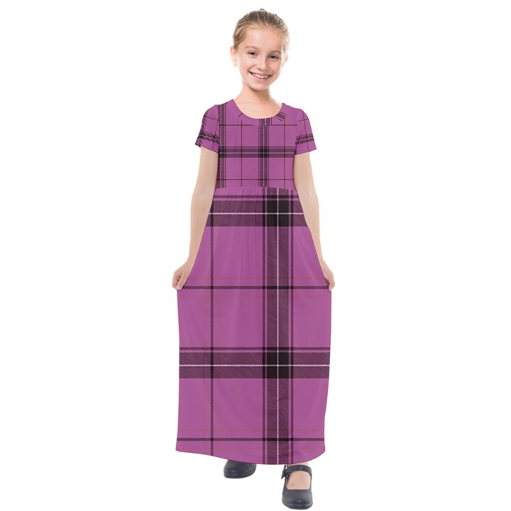 Violet Plaid Kids  Short Sleeve Maxi Dress