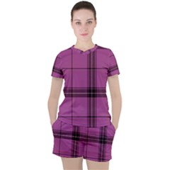 Violet Plaid Women s Tee And Shorts Set