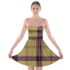 Beige Purple Plaid Strapless Bra Top Dress