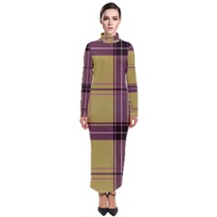 Beige Purple Plaid Turtleneck Maxi Dress by snowwhitegirl