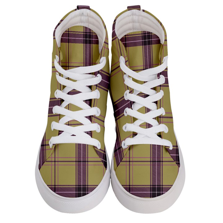 Beige Purple Plaid Men s Hi-Top Skate Sneakers