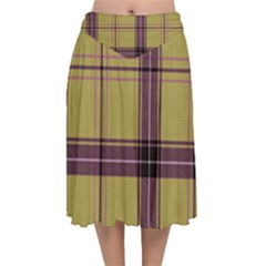 Beige Purple Plaid Velvet Flared Midi Skirt by snowwhitegirl