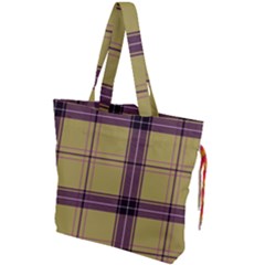 Beige Purple Plaid Drawstring Tote Bag