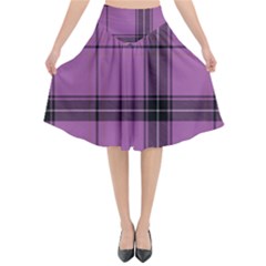 Lilac Plaid Flared Midi Skirt