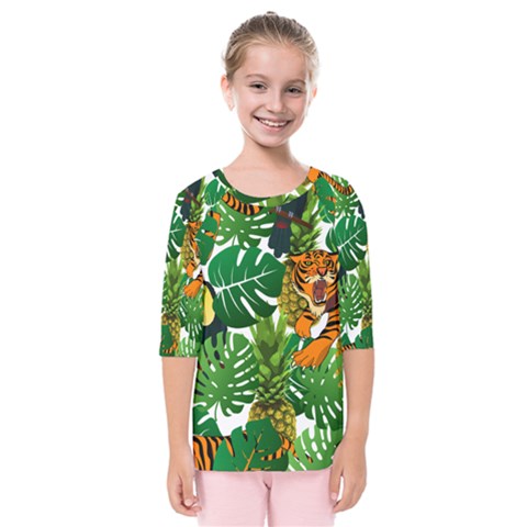 Tropical Pelican Tiger Jungle Kids  Quarter Sleeve Raglan Tee by snowwhitegirl