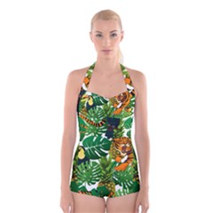 Tropical Pelican Tiger Jungle Boyleg Halter Swimsuit 