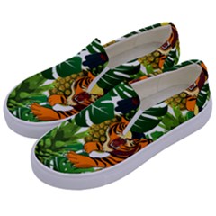 Tropical Pelican Tiger Jungle Kids  Canvas Slip Ons by snowwhitegirl